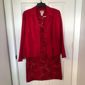 Red silk sheath dress & Jacket